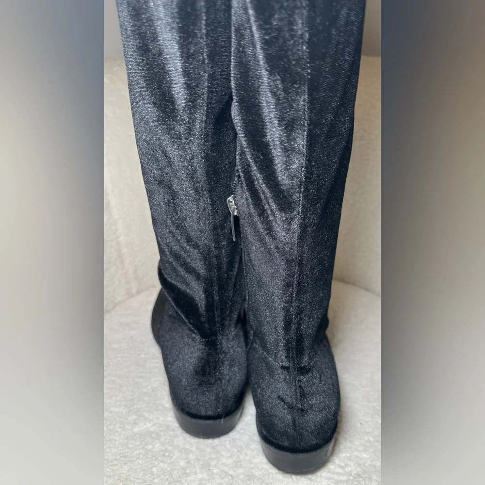 Marc Fisher Hulie boots black over the knee velvet type fall winter low heel 8.5